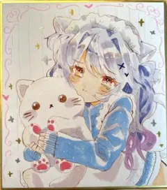 【一点物　手描き】　ジャージメイド×猫耳　ミニ色紙
