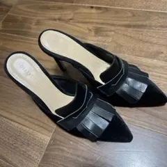 ブラックベルベットミュール 高ヒールのサムネイル