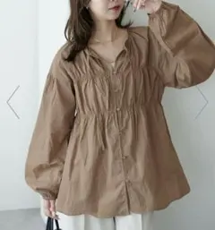 新品　ディスコート　ギャザー前開きブラウス　ブラウン　定価6,000円
