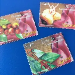 5987 外国切手 ペルー 薬草 色鮮やかなテザイン 3V