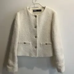 ZARA ノーカラー ツイード風　ジャケット