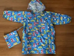 車のデザインのレインコート 水色　収納袋付き