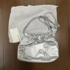 シルバー ハンドバッグ リボン装飾