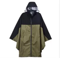 【新品】ワークマン 高撥水レインポンチョ【カーキ✖️ブラック】のサムネイル