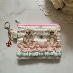 ハンドメイドポーチ ハンドメイド 刺繍リボン インド刺繍リボン ミニポーチ くま
