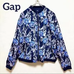 Gap ゆったり紺色地に 青.ピンク.グレー.白 花柄 ジャンパー .ブルゾンMのサムネイル