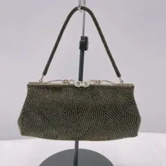 ★4204★ 総ビーズ 全面ビーズ 和装バッグ 黒 ゴールド レトロ