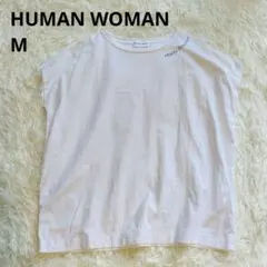 HUMAN WOMAN【フレンチスリーブTシャツ】英字ロゴ ゆったり コットン