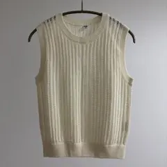 ユニクロ メッシュクルーネックショートセーター ノースリーブ オフホワイト M