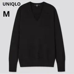 美品 UNIQLO M ブラック カシミヤ100 Vネックニット カシミヤ