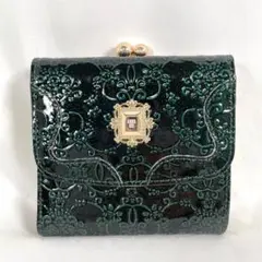 未使用に近い ANNA SUI アナスイ 三つ折り財布 がま口 パテントレザー