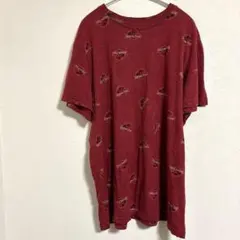 ジュラシックパーク 総柄 Tシャツ クルーネック 半袖 丸首 映画 XL 赤 綿