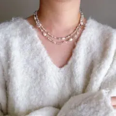 2set 淡水パールシルバービーズネックレス　天然石クリア　パールネックレス