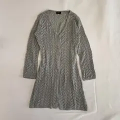 上品 透かし編み ロング丈カーディガン M 細見え　体型カバー