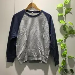 【ユニクロ】トップス スウェット グレー×ネイビー ラグランスリーブ Sサイズ