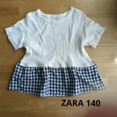 ★値下げ　ZARA ワッフル地 ギンガムチェック切替 Tシャツ 140cmのサムネイル