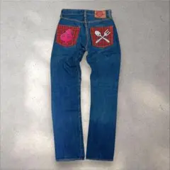 サンリオ ミスターメンリトルミス デニム ポケット柄 刺繍 チェック W28