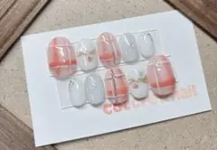 ショートオーバル03247♡チェックネイル　ピンク