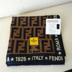「新品未使用」FENDI 　フェンディ　大判ハンカチ　シルク　ブラウン/ネイビー