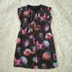 極美品　ポールスミスブラック　花柄ワンピース　チュニック　フレンチスリーブ　Lのサムネイル