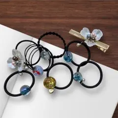 花モチーフ ヘアゴムとヘアクリップセット８個セット