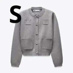 ZARA プレーンニットジャケットパデッドショルダー S