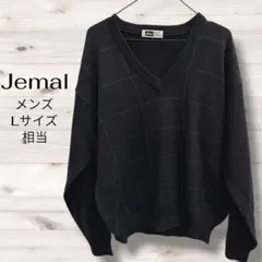 Jemal レトロ ニット Vネック チェック ブラック メンズ L 日本製