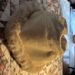 ベージュ コーデュロイ ファー付きハット