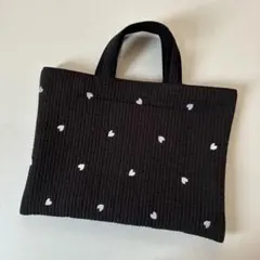 レッスンバッグ（ブラックヌビハート刺繍）ヌビバッグ　トートバッグ