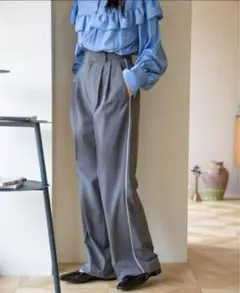 【LOWRYSFARM】ＴＲスタイルＵＰワイドパンツ　M グレー　ロングパンツ