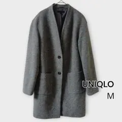 UNIQLO ウールブレンドノーカラーコート М グレーミドル丈