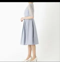 【極美品】三松Aimerダミアレース7分袖ドレス　ワンピース ブルーグレー　M