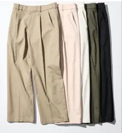 新品UNIQLO【タックワイドパンツ/コットン】（L）ベージュ