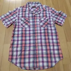 Purple&Yellow 半袖チェックシャツ Lサイズのサムネイル
