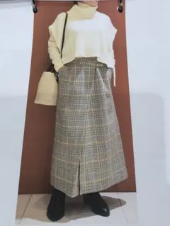 超美品❣️クールカレアン【ヌフソンヌフ】チェック柄　巻スカート風ロングSK Ⓜ️