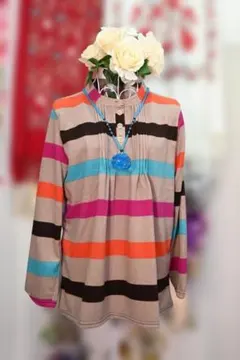 新品更にOFF❤ LLサイズ ゆったりボーダーハイネック長袖トップス9110