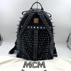MCM リュックネイビーレザーハラコスタッズ大容量収納
