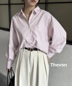 Thevon ストライプBIGシャツ　ピンク　 FREE レディース