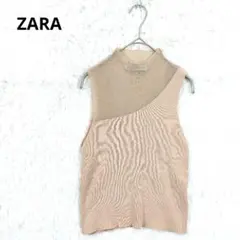 美品★ZARA ザラ シアーニット カットソー M ベージュ リブ　シースルー