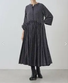 美品　ビアズリー　ドットギャザーワンピース　サイズ２　ブラック