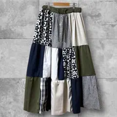 ✴︎着物リメイク✴︎チェック絣✴︎ロングスカート✴︎木綿100%✴︎古布✴︎藍染木綿＊ ✴︎着物リメイク✴︎チェック絣✴︎ロングスカート✴︎木綿100