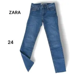 ZARAザラスキニーデニムジーンズパンツカットオフ裾フリンジストレッチS