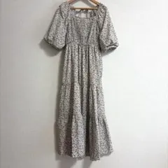 INGNIフラワープリント スクエアネック 七分袖ワンピース