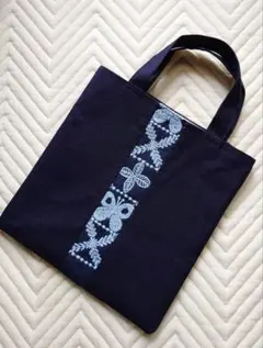 ミナペルホネン ハンドメイド縦長トートバッグ✨ネイビーブラック系