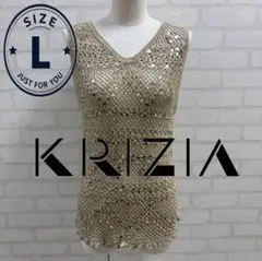 ★美品★ KRIZIA スパンコール ノースリーブ ベージュ ゴールド Lのサムネイル