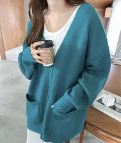 andme モヘアタッチ オーバーサイズ 長袖ニットカーディガン