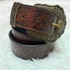 ウエスタンベルト 茶 花 ヴィンテージ 古着 グランジ アメカジ カウボーイ