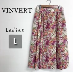 【美品】​バンベール 花柄フレアスカート 11AR L 総柄 レトロのサムネイル