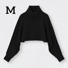 GU【M】ニット クロップド丈 タートル ドルマンスリーブ リブ編み 体型カバー