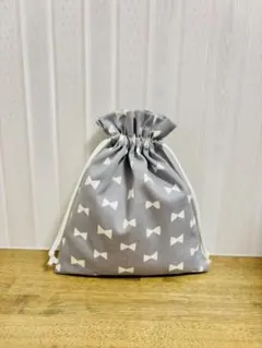 【63a】ハンドメイド 給食袋 巾着 フリル リボン グレー 女の子4